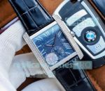 Swiss Cartier Tanks Stainless Steel Blue Dial Diamond Bezel Watch